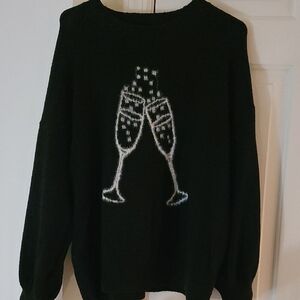 Black Sweater with Champagne Glass Design Loft